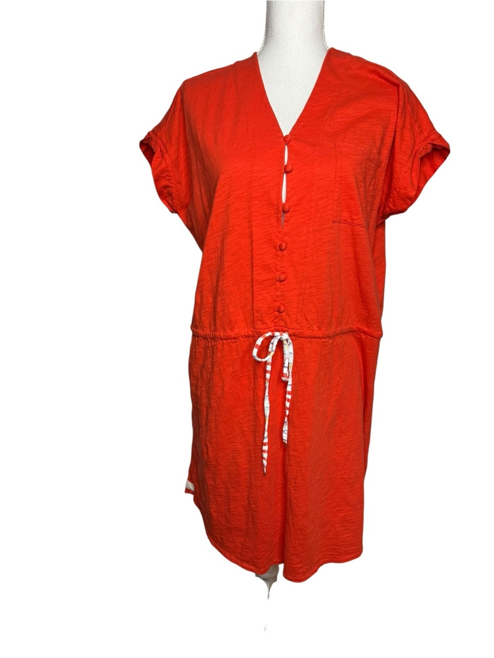 Lisa Todd Chambray Orange Dress Cinch Waist Cotton Medium
